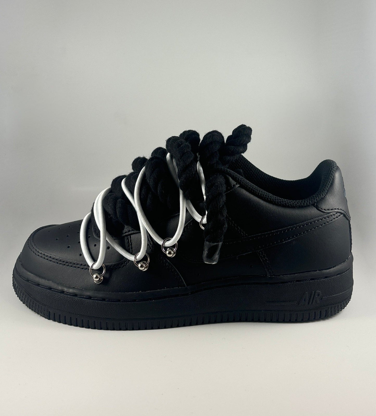 AF1 JRopes Black Double Laced White