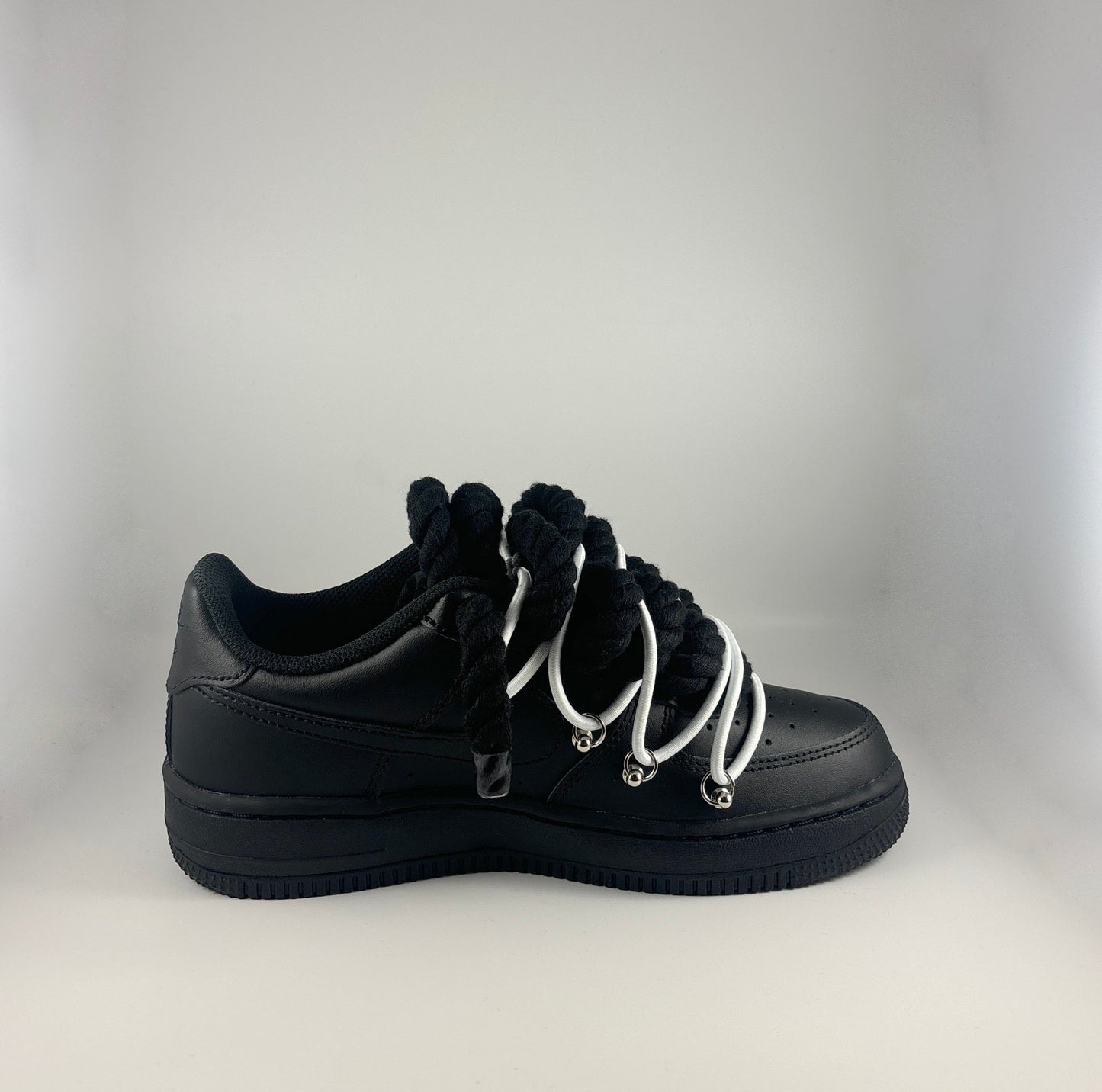 AF1 JRopes Black Double Laced White