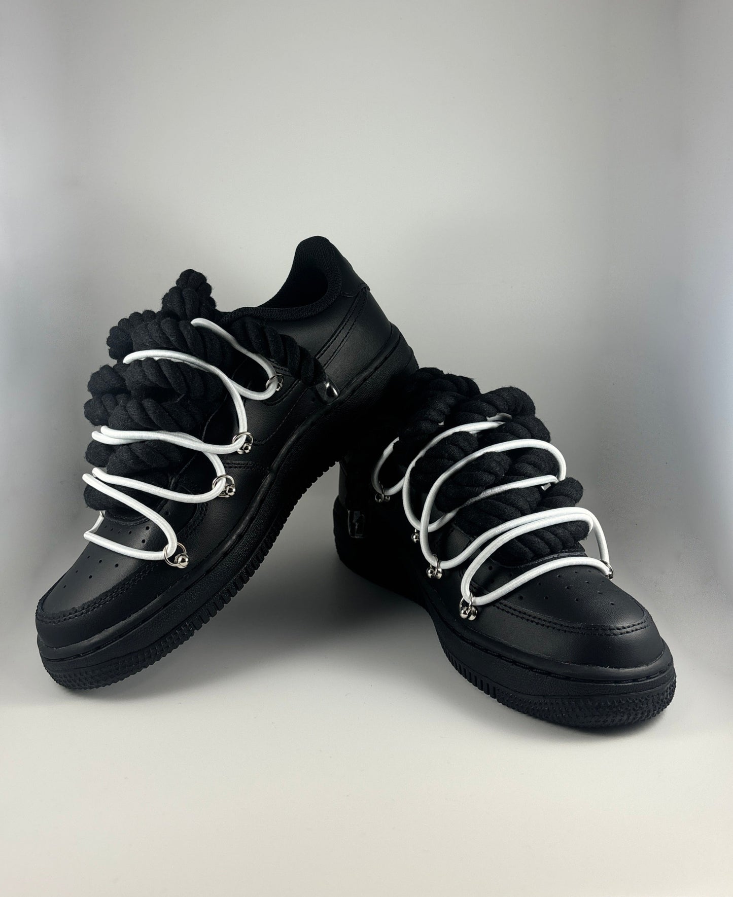 AF1 JRopes Black Double Laced White